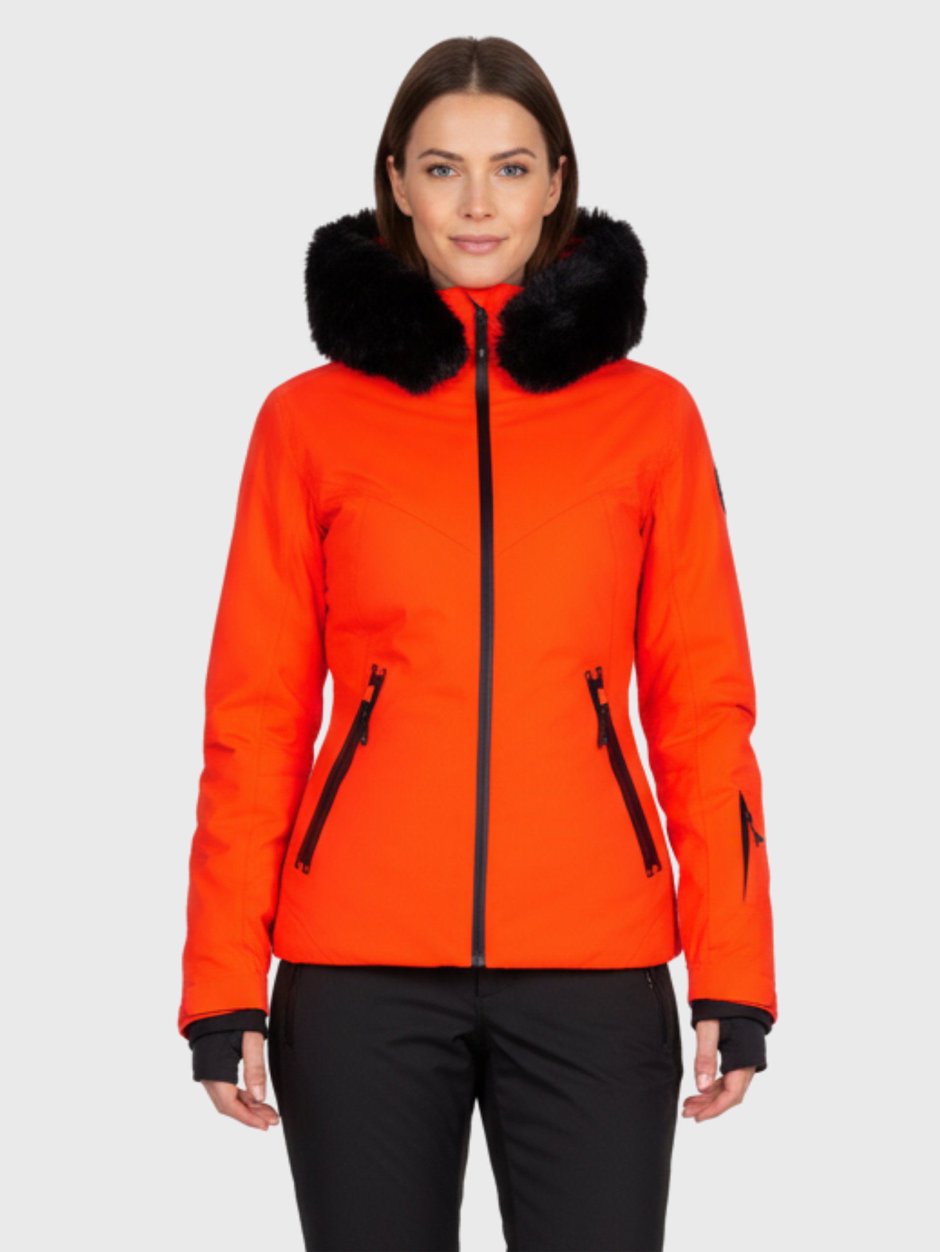 Veste De Ski Femme Degre 7 Sassière Blanche Orange Taille 10 Capuche Fourrure